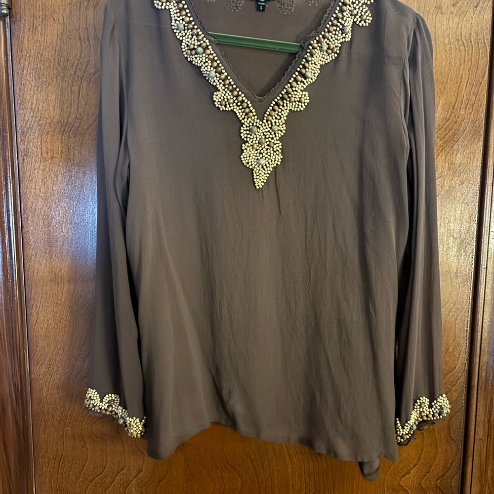 Beautiful 2 piece  Brown Beaded Silk Blouse size S